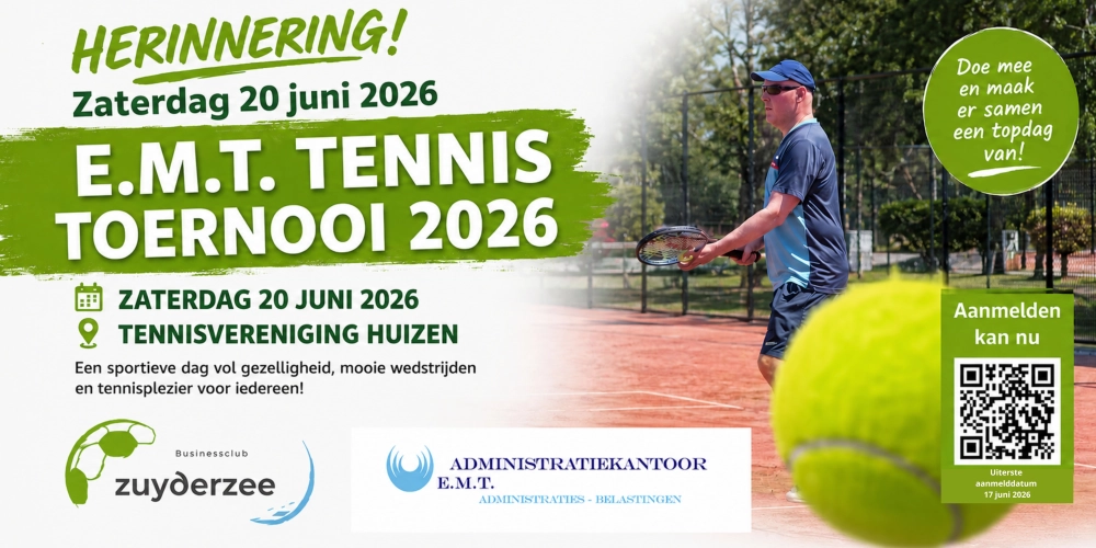 Het jaarlijkse E.M.T. Tennis Toernooi op 20 juni 2026